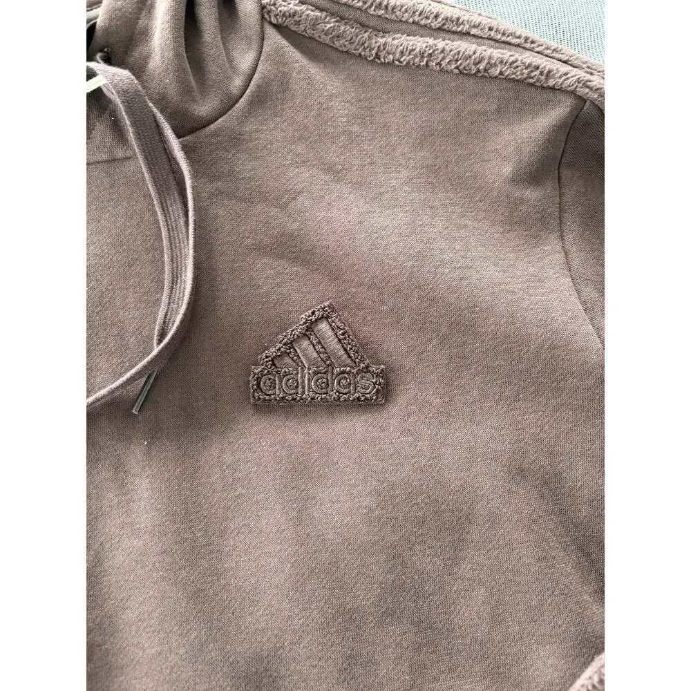 Adidas Men's Beige Coze 3-Stripes Pullover Hoodie Size S Shadow Brown